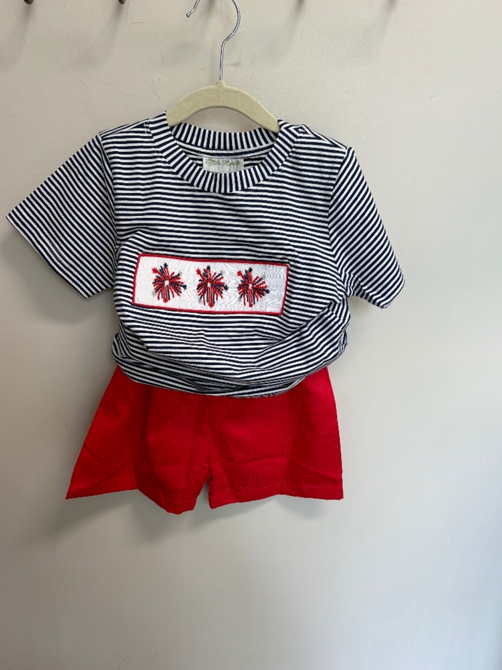 Boutique 4th of July Smocked Boys Shorts Outfit Set Size 5 NWOT